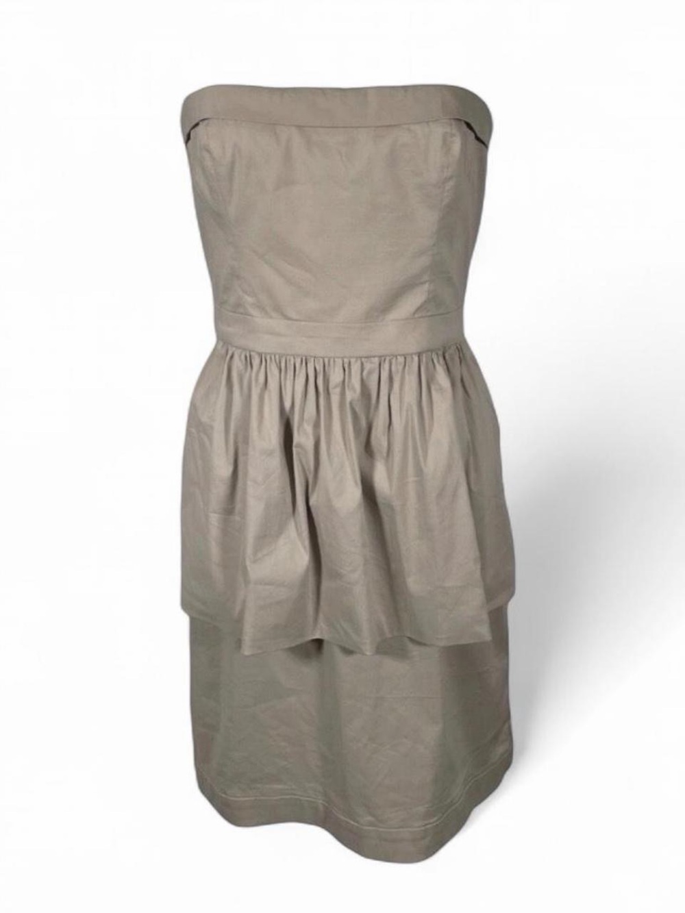 BCBGMAXAZRIA Huxley Strapless Peplum Mini Dress Tan Cotton Cocktail Size 4 Twee